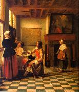 Pieter de Hooch Woman Drinking with Two Men and a Maidservant oil